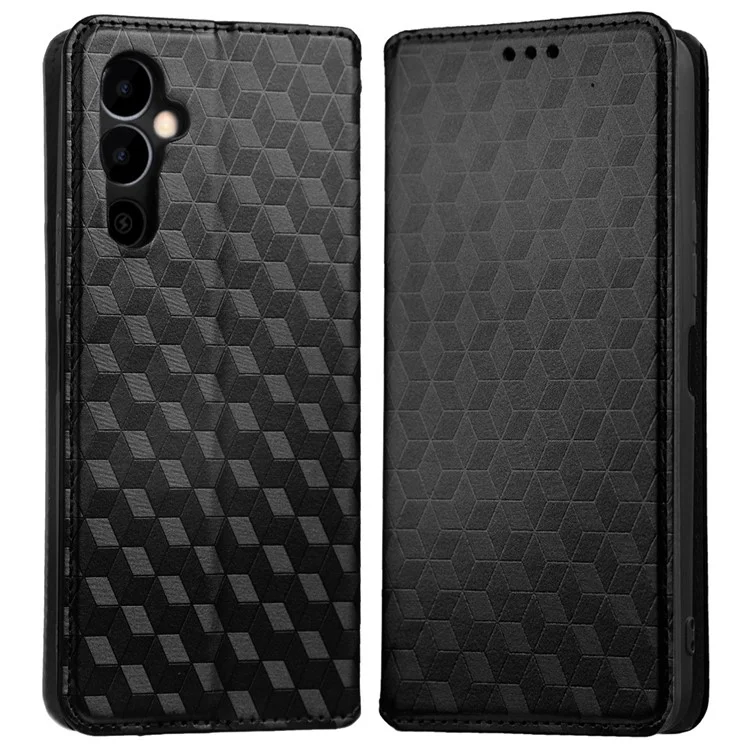 For TECNO Pova Neo 2 / LG6n Stand Wallet Phone Case, Imprinted Rhombus Pattern PU Leather Magnetic Auto-Absorbed Folio Flip Cover - Black