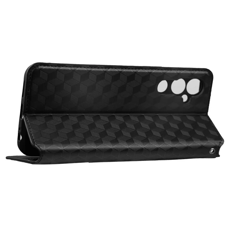 For TECNO Pova Neo 2 / LG6n Stand Wallet Phone Case, Imprinted Rhombus Pattern PU Leather Magnetic Auto-Absorbed Folio Flip Cover - Black