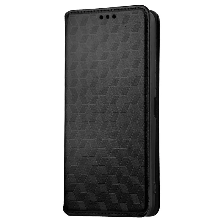 For TECNO Pova Neo 2 / LG6n Stand Wallet Phone Case, Imprinted Rhombus Pattern PU Leather Magnetic Auto-Absorbed Folio Flip Cover - Black