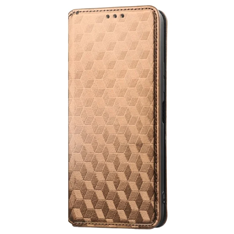 For TECNO Pova Neo 2 / LG6n Stand Wallet Phone Case, Imprinted Rhombus Pattern PU Leather Magnetic Auto-Absorbed Folio Flip Cover - Brown