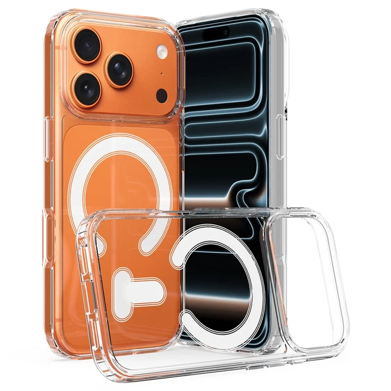For iPhone 18 Pro / 17 Pro C-shaped Magnetic Case TPU + Acrylic Clear Phone Back Cover - Transparent
