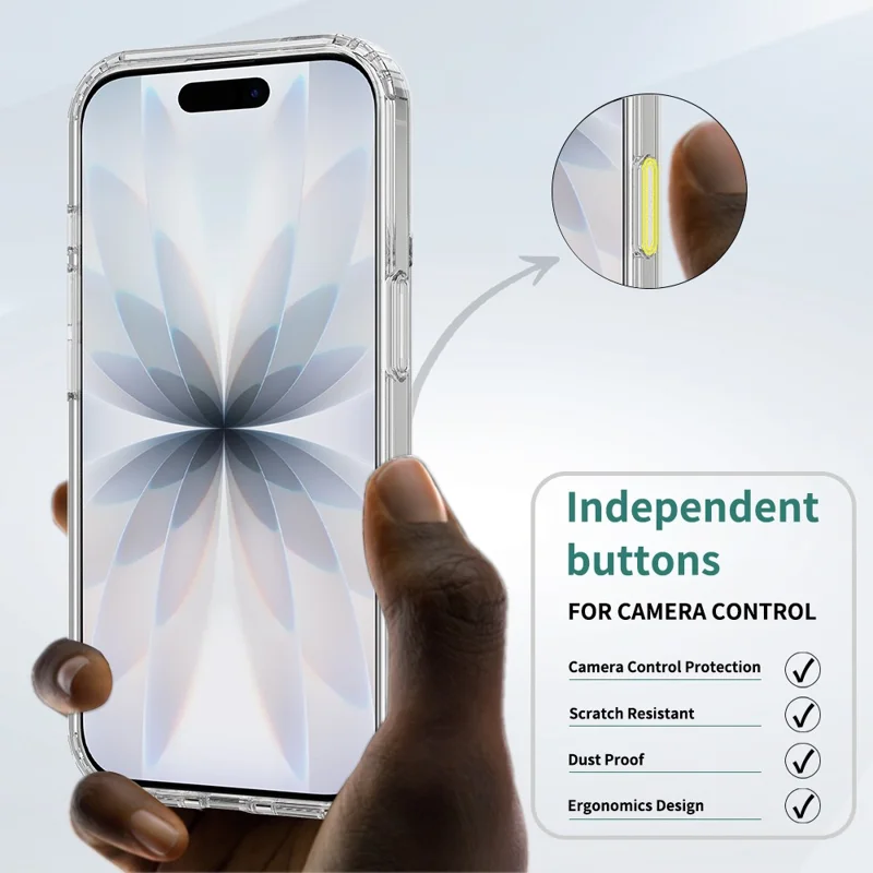 For iPhone 18 Magnetic Case TPU + Acrylic Phone Cover with Camera Control Button - Transparent
