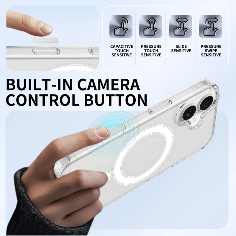For iPhone 18 Magnetic Case TPU + Acrylic Phone Cover with Camera Control Button - Transparent