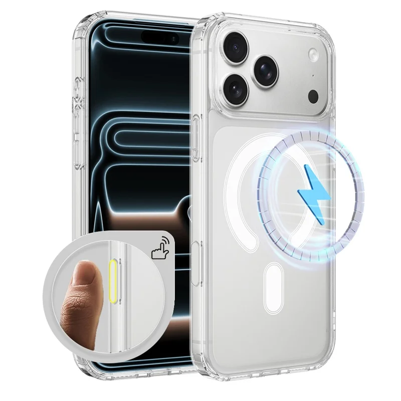 For iPhone 18 Pro Max Magnetic Case TPU + Acrylic Phone Cover with Camera Control Button - Transparent