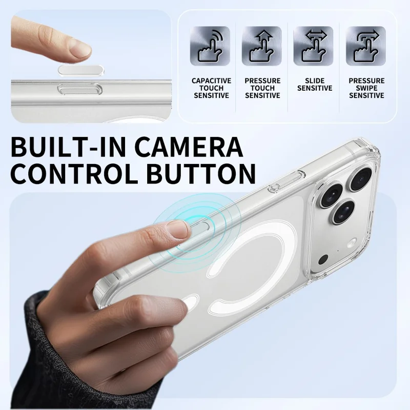 For iPhone 18 Pro Max Magnetic Case TPU + Acrylic Phone Cover with Camera Control Button - Transparent