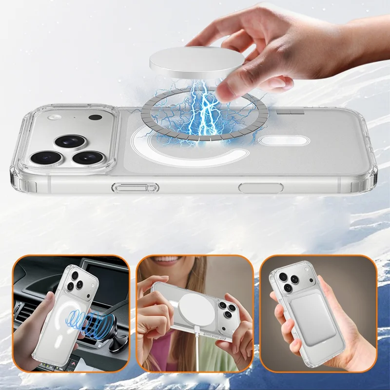 For iPhone 18 Pro Max Magnetic Case TPU + Acrylic Phone Cover with Camera Control Button - Transparent