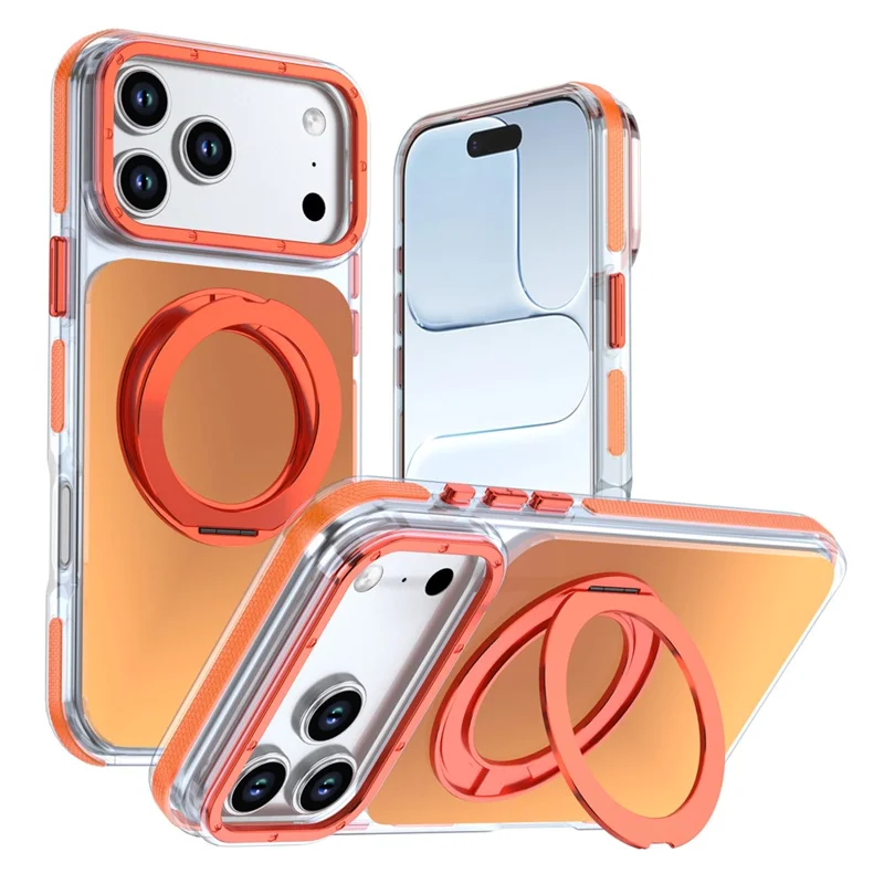 For iPhone 18 Pro / 17 Pro Magnetic Case Chameleon Gradient TPU + Acrylic Phone Cover with 360 Degree Rotating Kickstand - Orange