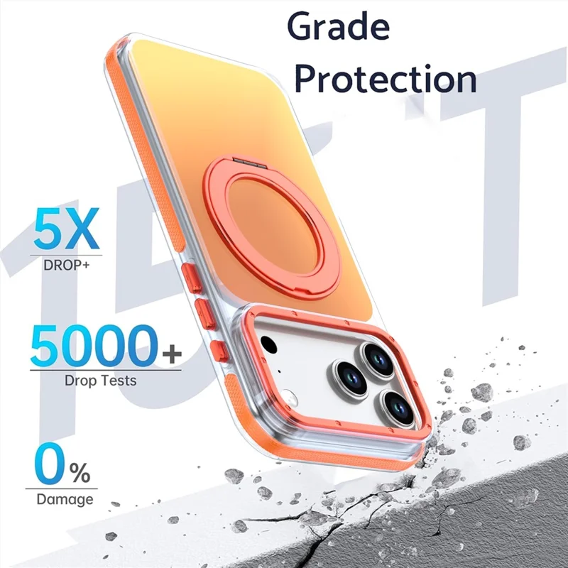 For iPhone 18 Pro / 17 Pro Magnetic Case Chameleon Gradient TPU + Acrylic Phone Cover with 360 Degree Rotating Kickstand - Orange