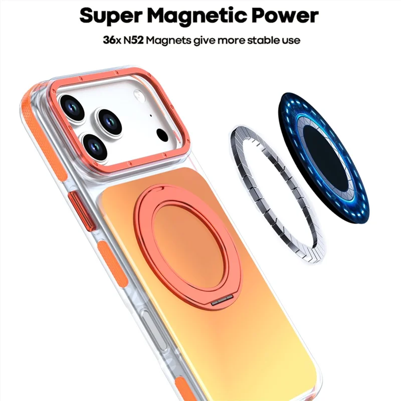 For iPhone 18 Pro / 17 Pro Magnetic Case Chameleon Gradient TPU + Acrylic Phone Cover with 360 Degree Rotating Kickstand - Orange