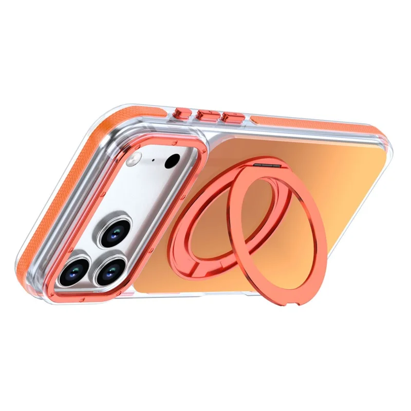 For iPhone 18 Pro Max Magnetic Case Chameleon Gradient TPU + Acrylic Phone Cover with 360 Degree Rotating Kickstand - Orange