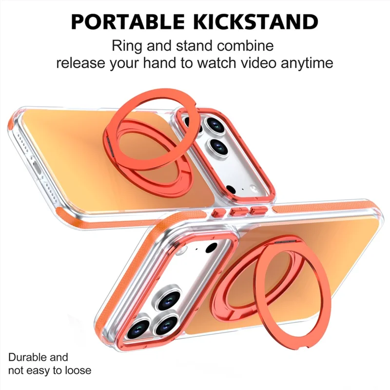 For iPhone 18 Pro Max Magnetic Case Chameleon Gradient TPU + Acrylic Phone Cover with 360 Degree Rotating Kickstand - Orange