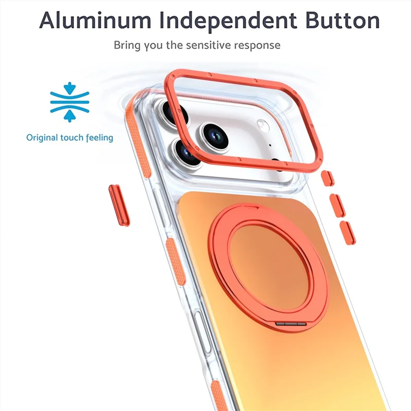For iPhone 18 Pro Max Magnetic Case Chameleon Gradient TPU + Acrylic Phone Cover with 360 Degree Rotating Kickstand - Orange