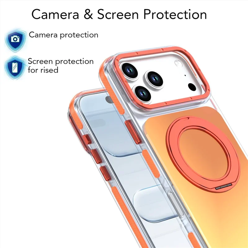 For iPhone 18 Pro Max Magnetic Case Chameleon Gradient TPU + Acrylic Phone Cover with 360 Degree Rotating Kickstand - Orange