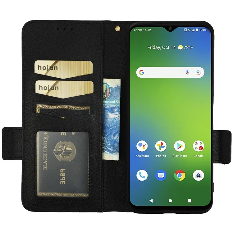 Für Cricket Innovate E 5G PU Leder Flip Schutzhülle Litchi Textur Dual Magnetic Claspe Brieftasche Telefonabdeckung Mit Riemen - Schwarz