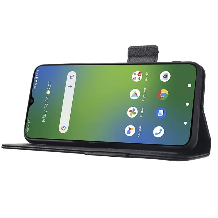 Für Cricket Innovate E 5G PU Leder Flip Schutzhülle Litchi Textur Dual Magnetic Claspe Brieftasche Telefonabdeckung Mit Riemen - Schwarz
