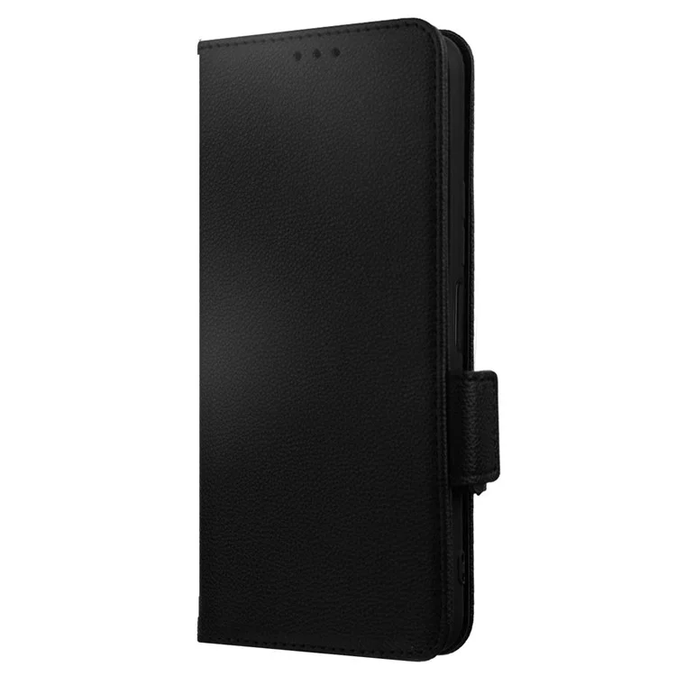 Für Cricket Innovate E 5G PU Leder Flip Schutzhülle Litchi Textur Dual Magnetic Claspe Brieftasche Telefonabdeckung Mit Riemen - Schwarz