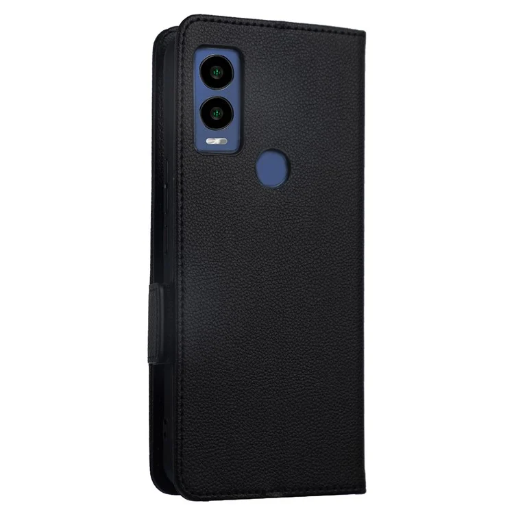 Für Cricket Innovate E 5G PU Leder Flip Schutzhülle Litchi Textur Dual Magnetic Claspe Brieftasche Telefonabdeckung Mit Riemen - Schwarz