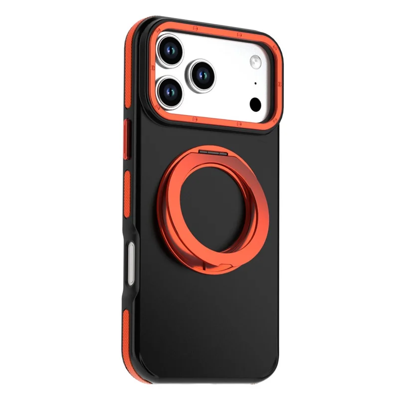 For iPhone 18 Pro Max Magnetic Case Double Color Rotating Ring Kickstand PC + TPU Phone Cover - Orange