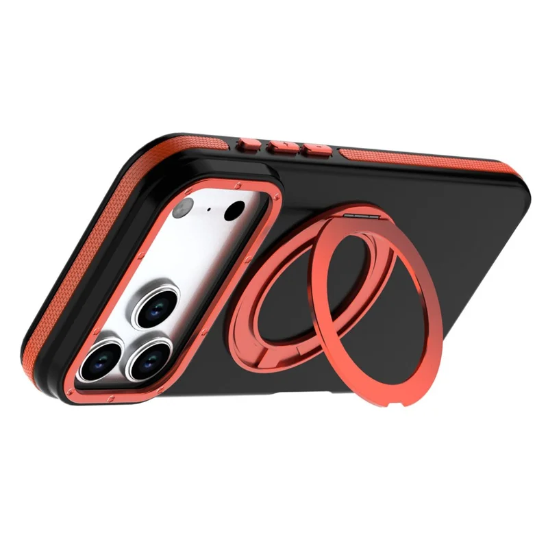 For iPhone 18 Pro Max Magnetic Case Double Color Rotating Ring Kickstand PC + TPU Phone Cover - Orange