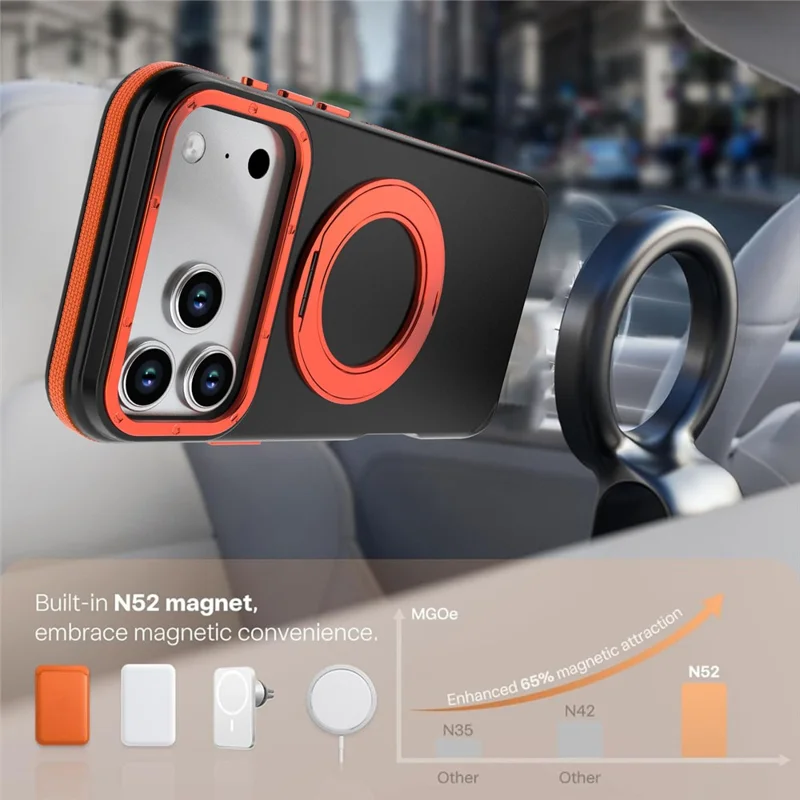 For iPhone 18 Pro Max Magnetic Case Double Color Rotating Ring Kickstand PC + TPU Phone Cover - Orange
