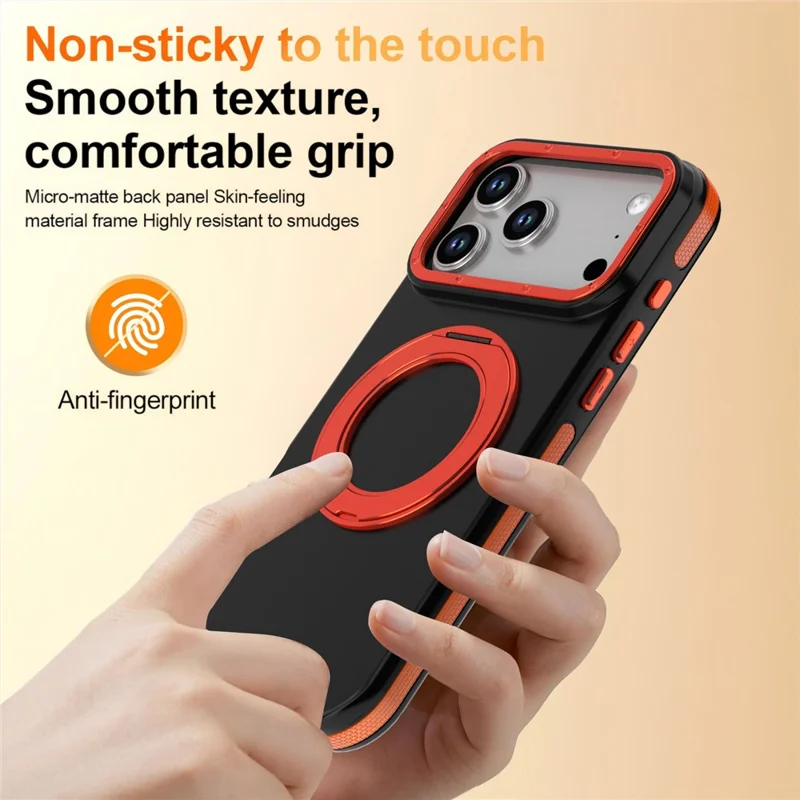 For iPhone 18 Pro Max Magnetic Case Double Color Rotating Ring Kickstand PC + TPU Phone Cover - Orange