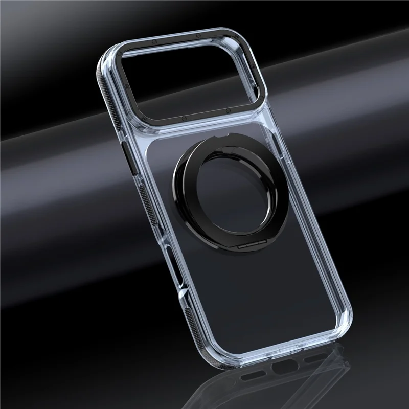 For iPhone 18 Pro Max Magnetic Case Rotating Ring Kickstand Dual Color Acrylic + TPU Clear Phone Cover - Black