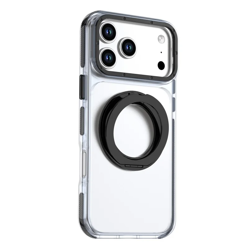 For iPhone 18 Pro Max Magnetic Case Rotating Ring Kickstand Dual Color Acrylic + TPU Clear Phone Cover - Black