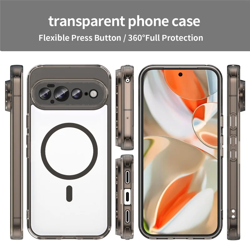 For Google Pixel 11 Pro XL Magnetic Case Clear PC + TPU Shockproof Phone Back Cover - Transparent Black