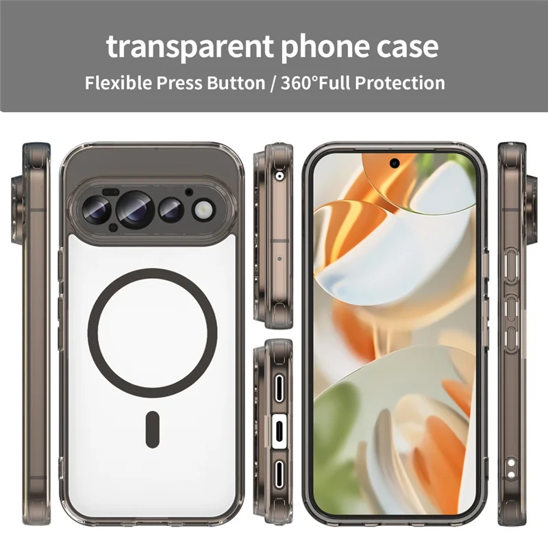 For Google Pixel 11 Magnetic Case Clear PC + TPU Shockproof Phone Back Cover - Transparent Black
