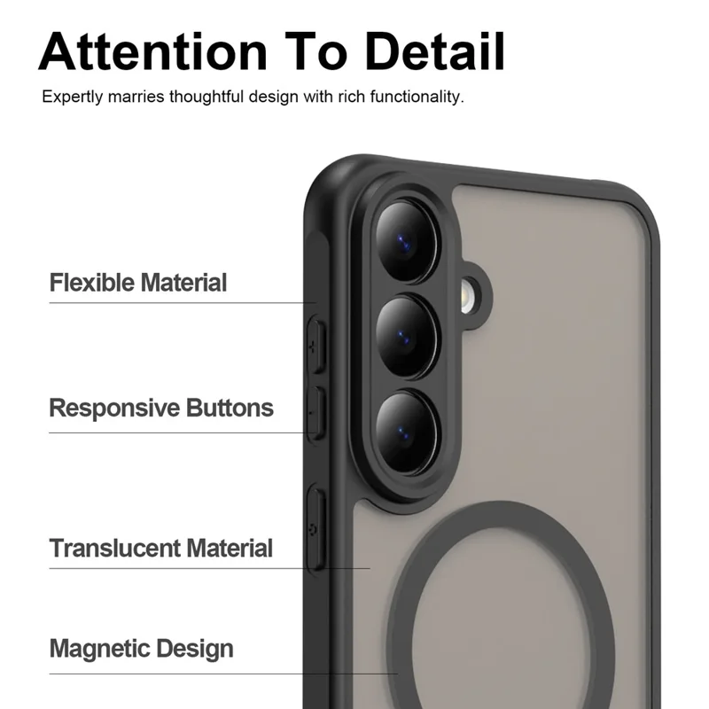 For Samsung Galaxy S26 FE Magnetic Case Anti Drop Matte PC + TPU Phone Cover - Black