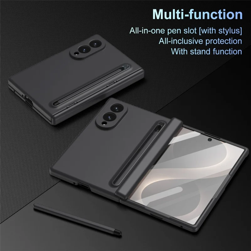 For Samsung Galaxy Z Fold8 Case PC Phone Back Cover with Stylus and Tempered Glass Film - Black