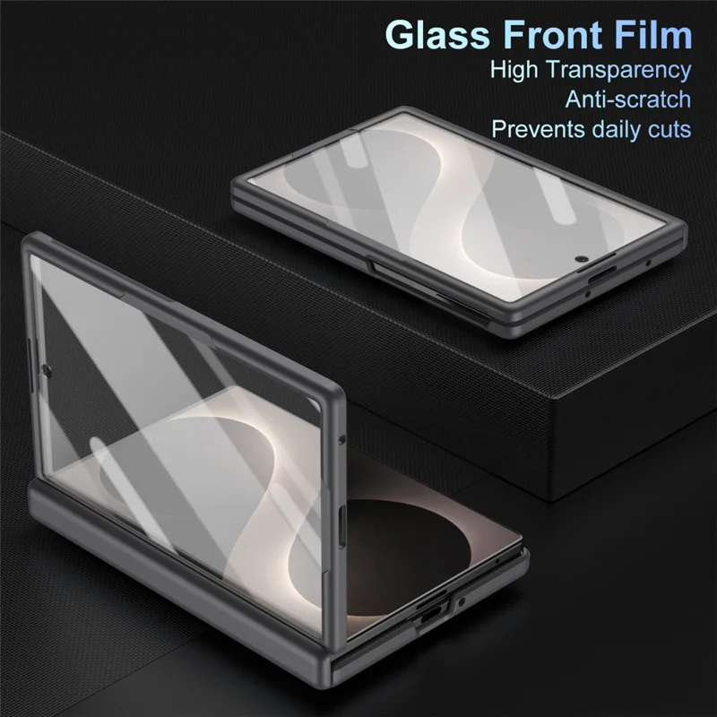 For Samsung Galaxy Z Fold8 Case PC Phone Back Cover with Stylus and Tempered Glass Film - Black