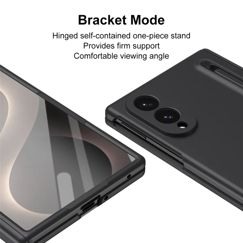 For Samsung Galaxy Z Fold8 Case PC Phone Back Cover with Stylus and Tempered Glass Film - Black