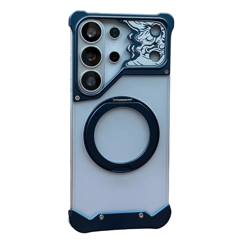 For Samsung Galaxy S26 Ultra Frameless Case Magnetic Kickstand Horse Pattern Translucent Matte PC Phone Cover - Titanium Blue