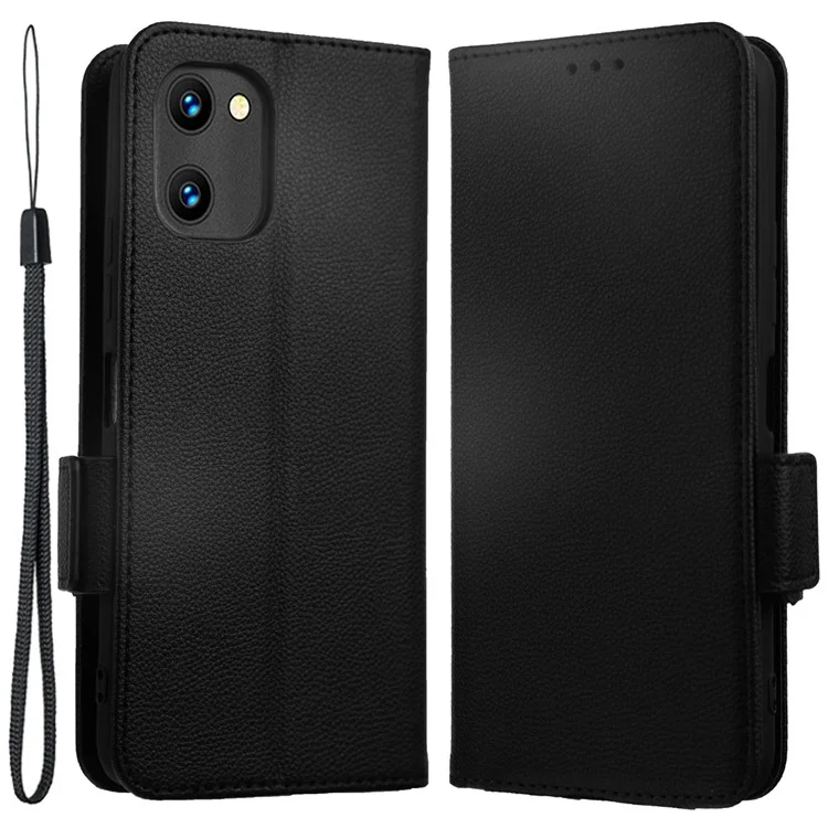 Für Umditigi C1 / C1 Max Magnetische Telefonabdeckung Litchi Textur Brieftasche Freispreche Stand PU Leder Flip Telefon Mit Riemen - Schwarz