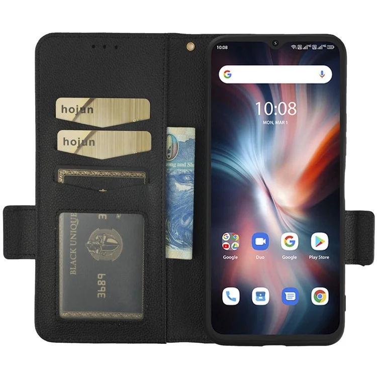 Für Umditigi C1 / C1 Max Magnetische Telefonabdeckung Litchi Textur Brieftasche Freispreche Stand PU Leder Flip Telefon Mit Riemen - Schwarz