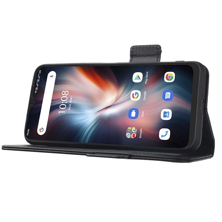 Für Umditigi C1 / C1 Max Magnetische Telefonabdeckung Litchi Textur Brieftasche Freispreche Stand PU Leder Flip Telefon Mit Riemen - Schwarz