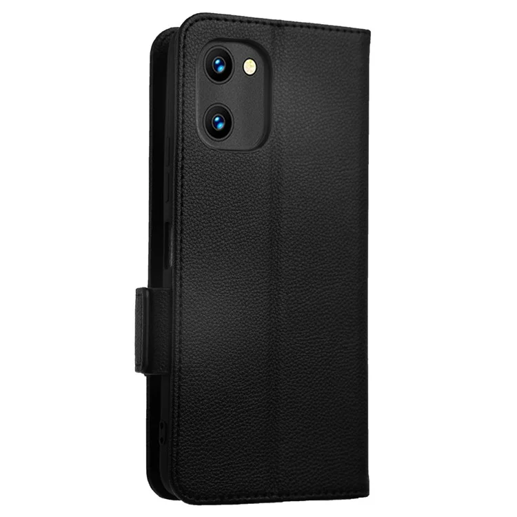 Für Umditigi C1 / C1 Max Magnetische Telefonabdeckung Litchi Textur Brieftasche Freispreche Stand PU Leder Flip Telefon Mit Riemen - Schwarz