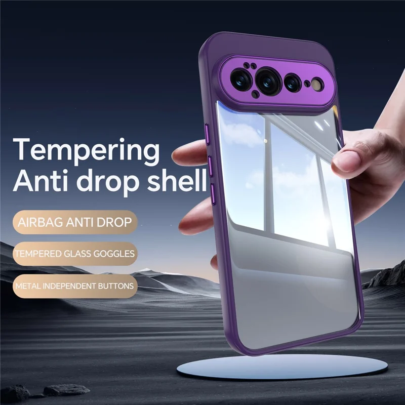 Funda para Google Pixel 11 Pro, carcasa protectora resistente a impactos con armadura de metal, TPU y acrílico - Morado