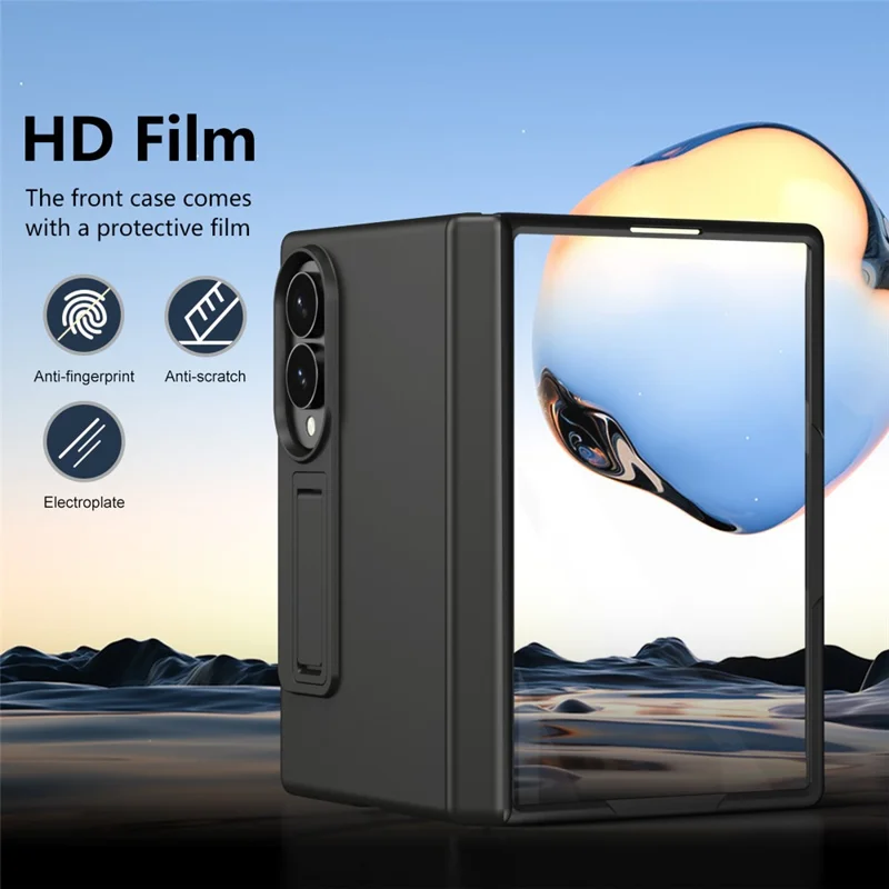 For Samsung Galaxy Z Fold8 Case Hard PC Anti-Drop Phone Cover with Kickstand / HD Screen Protector  - Black