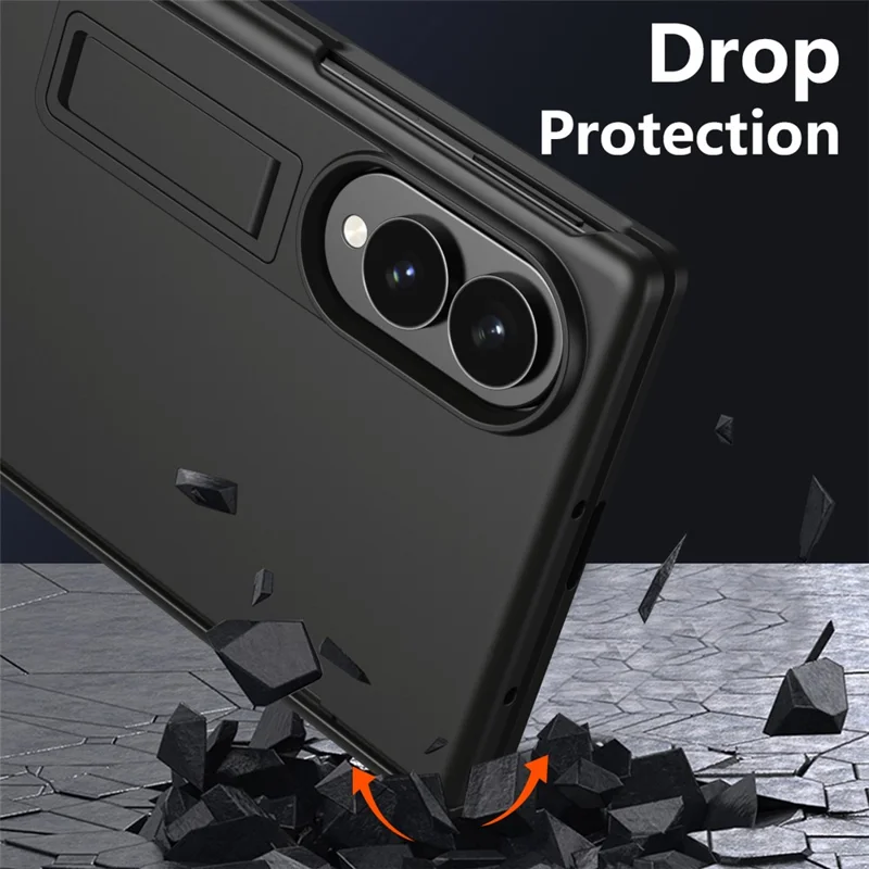 For Samsung Galaxy Z Fold8 Case Hard PC Anti-Drop Phone Cover with Kickstand / HD Screen Protector  - Black