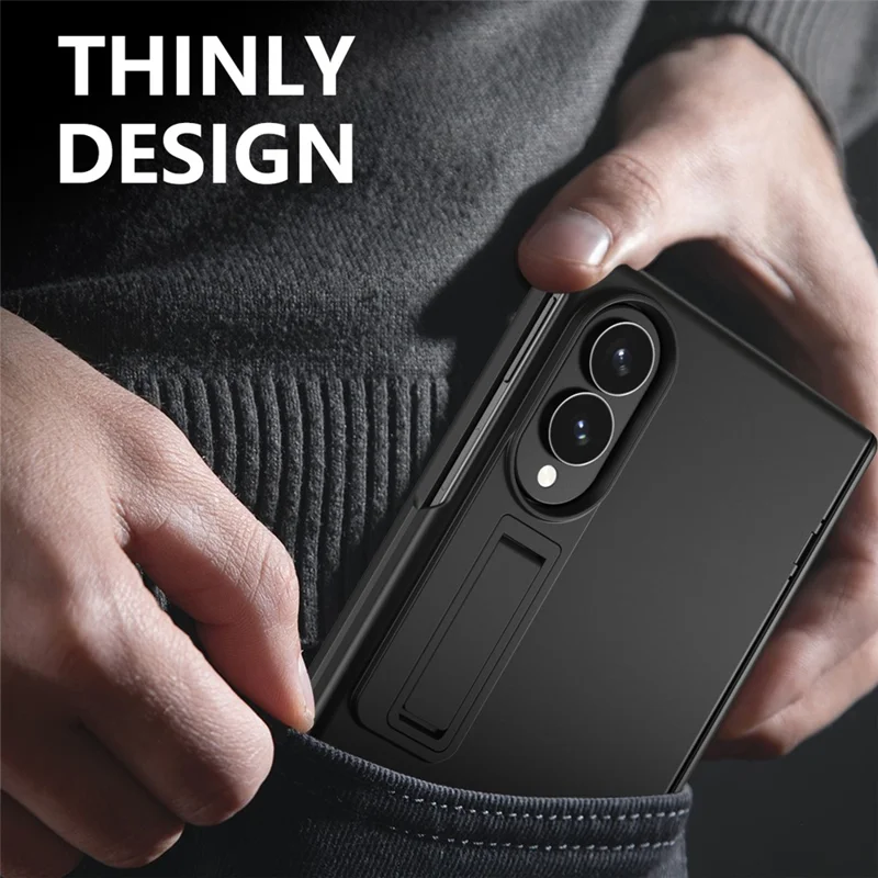 For Samsung Galaxy Z Fold8 Case Hard PC Anti-Drop Phone Cover with Kickstand / HD Screen Protector  - Black