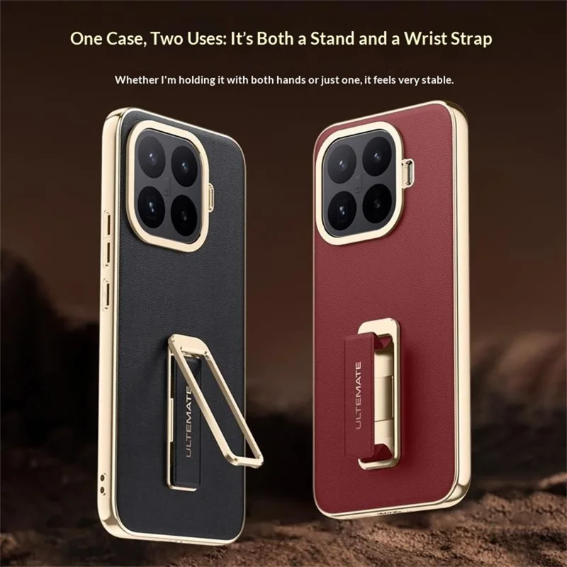 Capa para Xiaomi 17T com Alça de Pulso e Suporte de Mesa em Pele + TPU, Capa Protetora à Prova de Choques - Vermelho