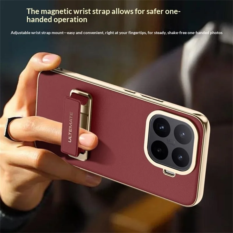 Capa para Xiaomi 17T com Alça de Pulso e Suporte de Mesa em Pele + TPU, Capa Protetora à Prova de Choques - Vermelho