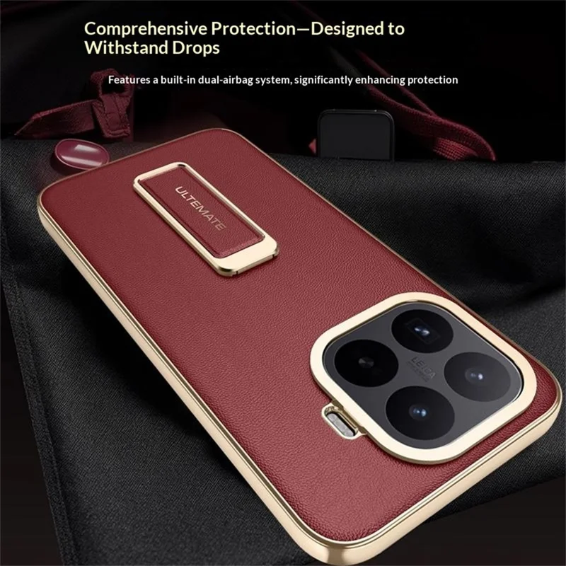 Capa para Xiaomi 17T com Alça de Pulso e Suporte de Mesa em Pele + TPU, Capa Protetora à Prova de Choques - Vermelho
