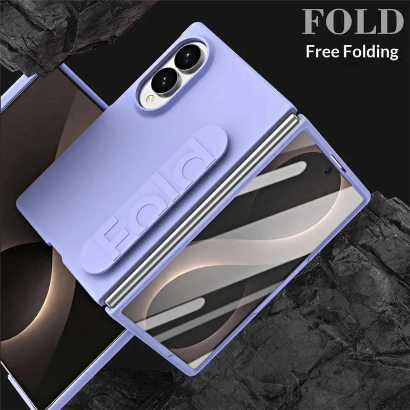 Til Samsung Galaxy Z Fold8 Taske med Håndledsrem og Gummibelagt Hård PC Telefontaske - Lilla