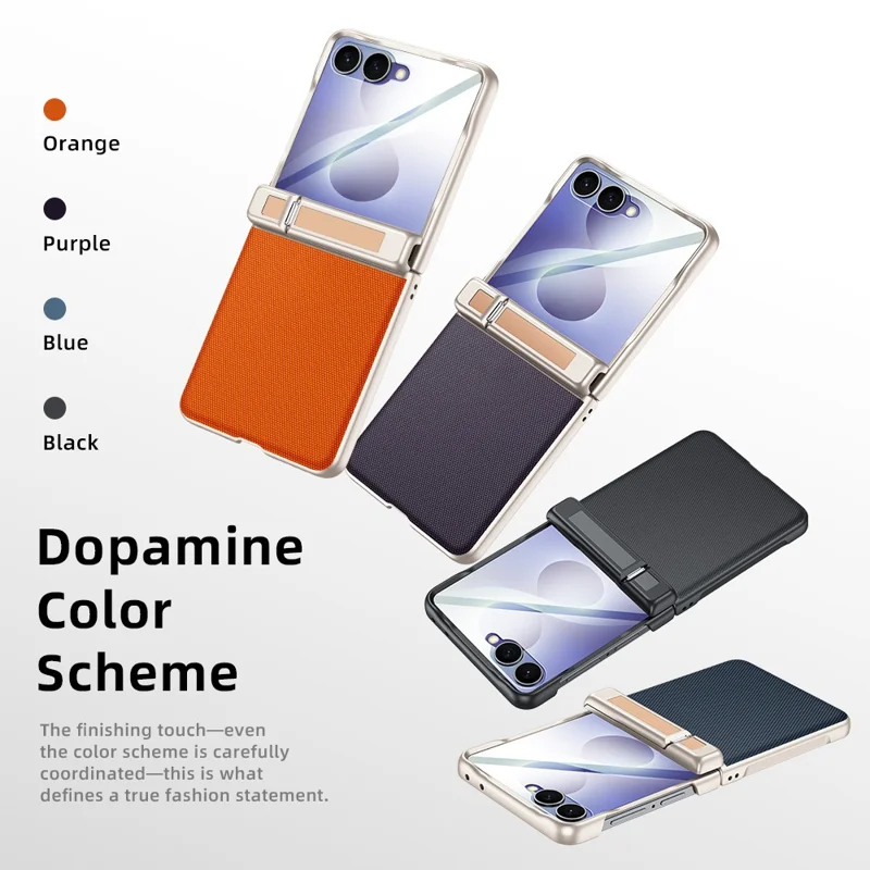 Чехол для Samsung Galaxy Z Flip8 5G с петлей-подставкой, кожаный чехол из поликарбоната с прозрачной HD защитной пленкой - Черный
