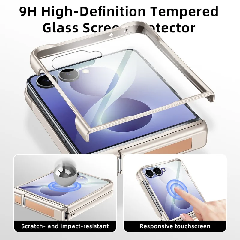 Чехол для Samsung Galaxy Z Flip8 5G с петлей-подставкой, кожаный чехол из поликарбоната с прозрачной HD защитной пленкой - Черный
