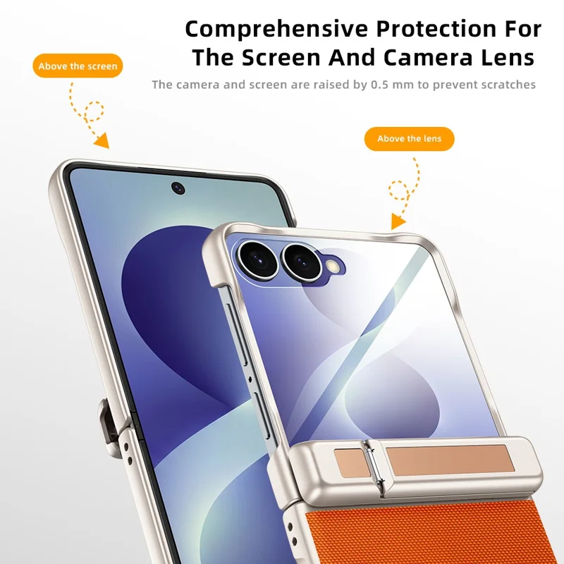 Чехол для Samsung Galaxy Z Flip8 5G с петлей-подставкой, кожаный чехол из поликарбоната с прозрачной HD защитной пленкой - Черный