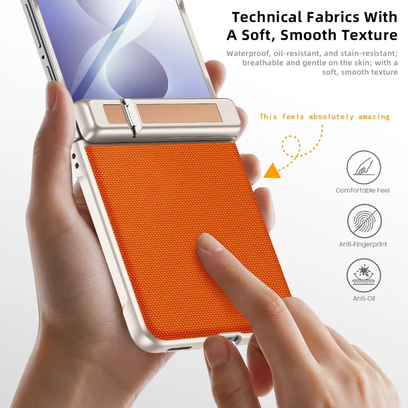 Чехол для Samsung Galaxy Z Flip8 5G с петлей-подставкой, кожаный чехол из поликарбоната с прозрачной HD защитной пленкой - Черный